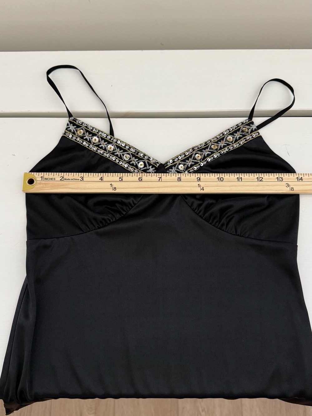 Vintage Y2K Xhilaration XS Black Satin Beaded Embellished Cami Top - Picture 5 of 6